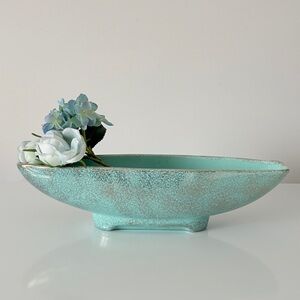 California Originals Console Bowl Planter 651 Turquoise with Gold Vintage MCM